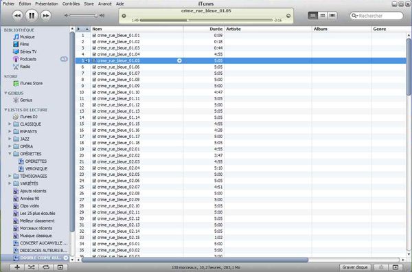 Écran de iTunes en cours de lecture d'un livre sonore